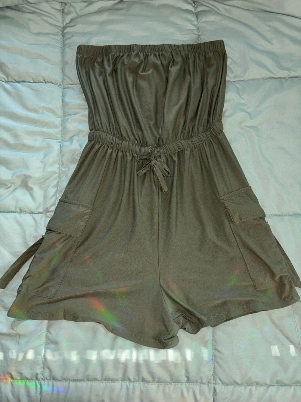 Derek Heart Olive Green Strapless Cargo Romper